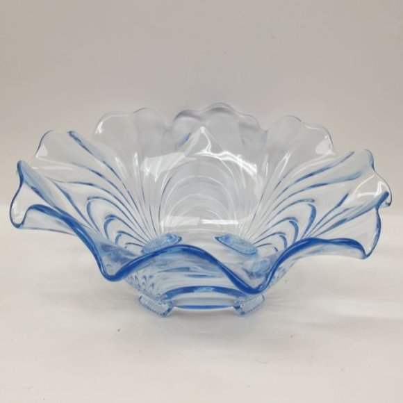 Cambridge Glass Moonlight Blue CAPRICE 4 Footed Crimped Console Bowl - Picture 1 of 4